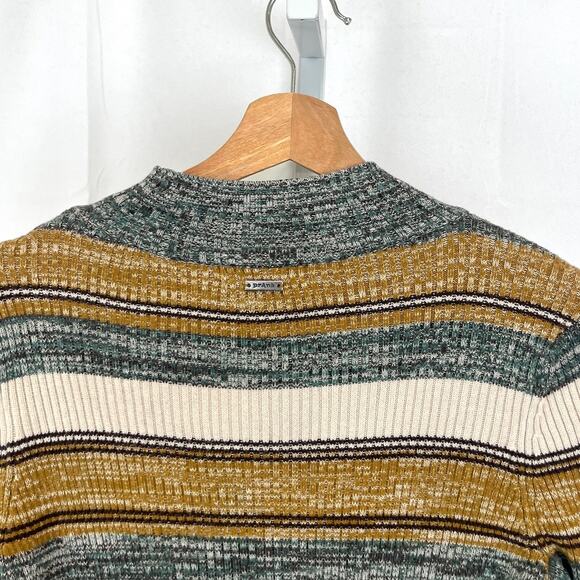 PRANA Acadia Sweater Striped Pullover Mock Organic Cotton Gray Yellow Size S - Picture 6 of 10